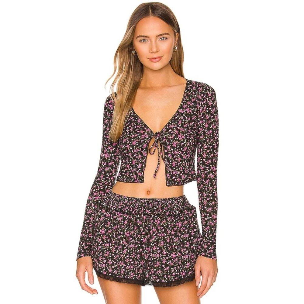 Revolve Majorelle Bardot Shorts in Black Ditsy Floral NWT Size XS
